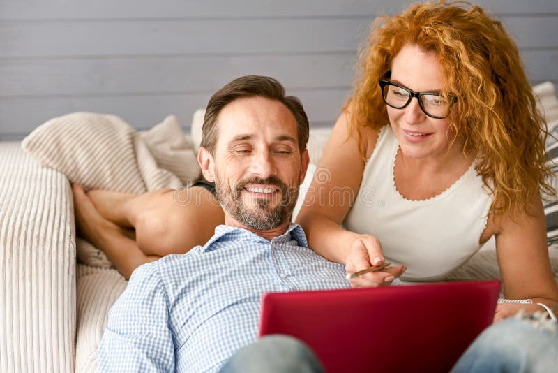 Admirable Husband And Wife Working At Home Stock Image Image Of