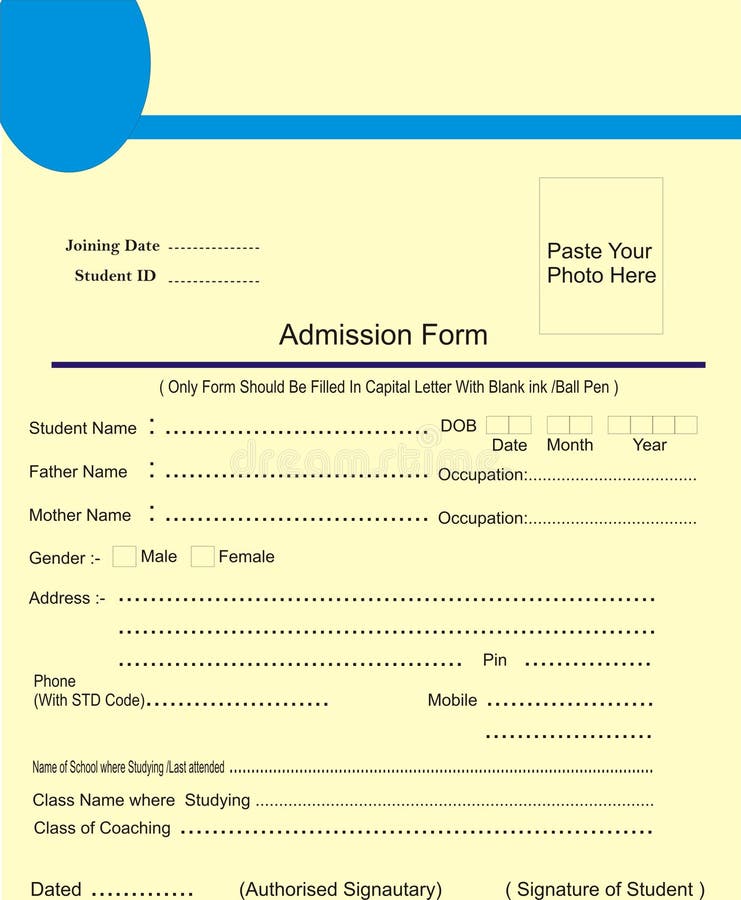 Admission Form Design Layout With Fields Stock Illustration Image school-admission-form-template