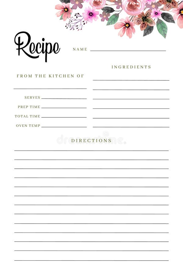 Personalized Recipe Journal Flowers Pattern Blank Recipe Book