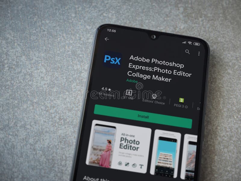 Adobe Photoshop Express Photo Editor App Play Store Page on a Smartphone on  Ceramic Stone Background Editorial Stock Image - Image of editor, black:  192103859