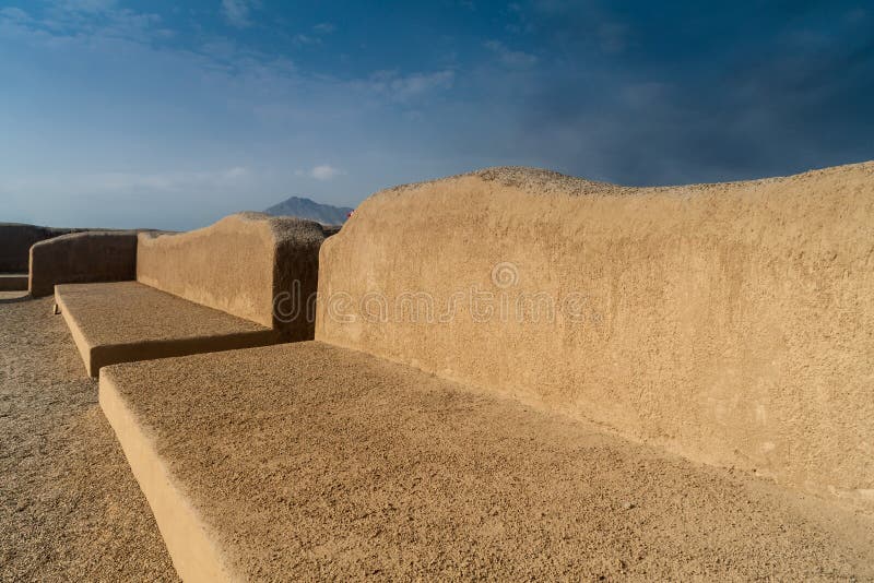 Adobe wall at archeological site Chan Chan stock photography