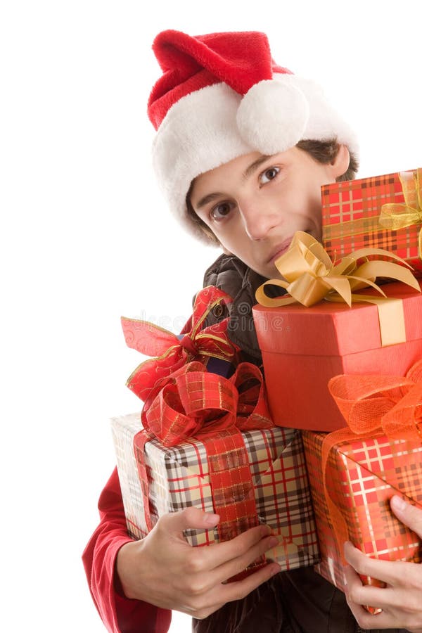 Adolescent avec des cadeaux photographie stock Adolescent avec des cadeaux photographie stock