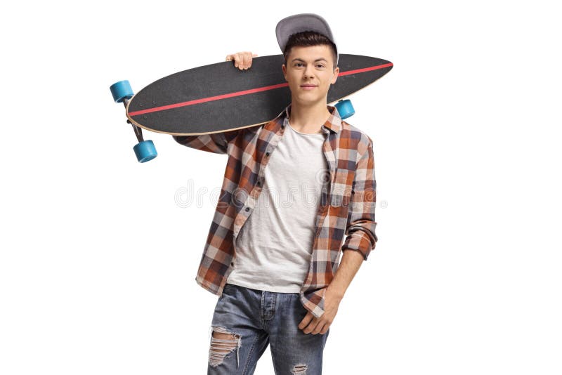 Adolescent avec un longboard photo libre de droits Adolescent avec un longboard photo libre de droits