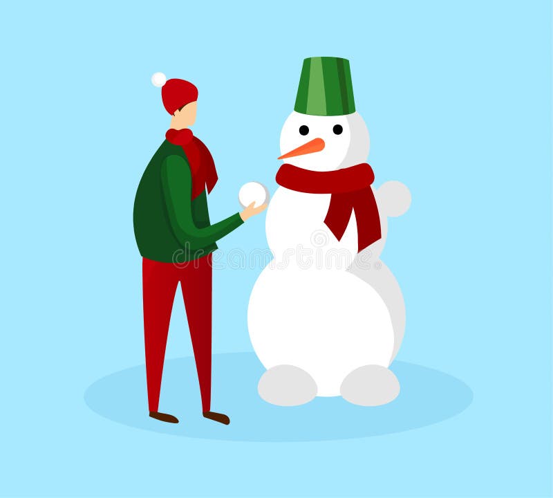 Adolescent dans l'habillement chaud d'hiver faisant le bonhomme de neige illustration stock Adolescent dans l'habillement chaud d'hiver faisant le bonhomme de neige illustration stock