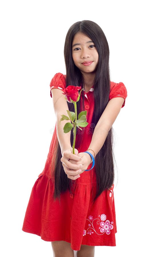 Download Adolescente Asiático Que Prende Uma Rosa Foto de Stock - Imagem de atrativo, carrinho: 16865126