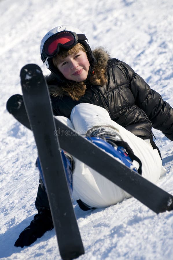 Beauty teenage girl on ski. Beauty teenage girl on ski