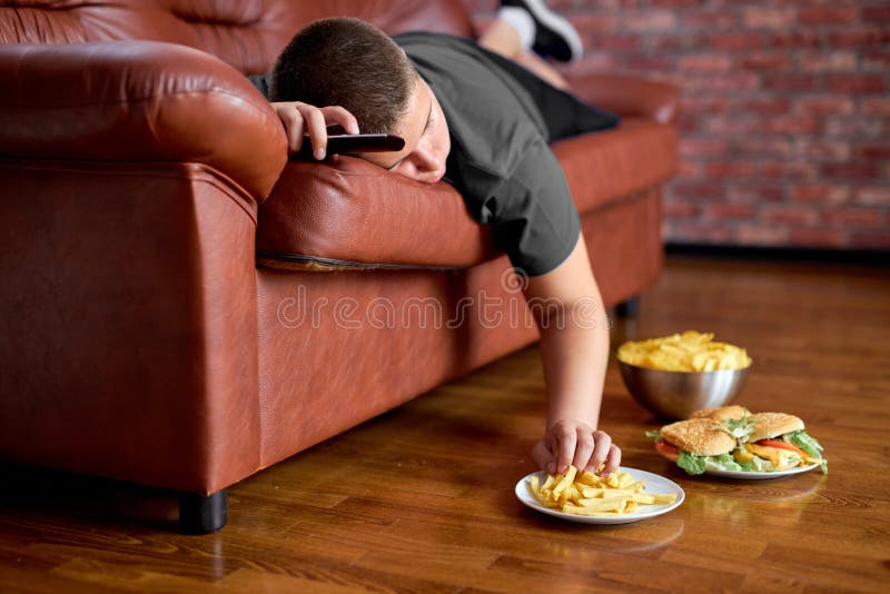 Adolescente Gordo Come Comida De Lixo E Joga Jogos De Computador Imagem de  Stock - Imagem de infância, rede: 196206977