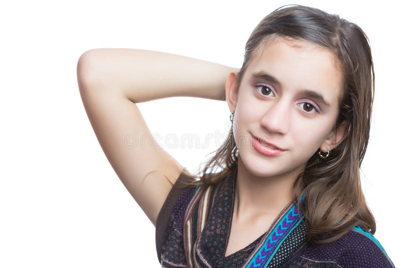 Adolescente hispánico de moda aislado en blanco fotos de archivo libres de regalías