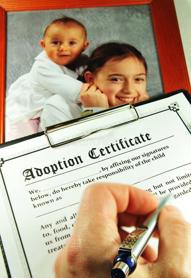 Adoption certificate and potography of children. Adoption certificate and potography of children