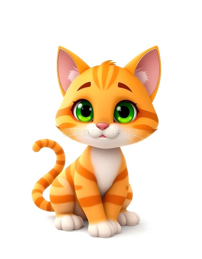 Adorabil 3d de pisică de tabby portocalie, care stă pe fond alb vector illustration