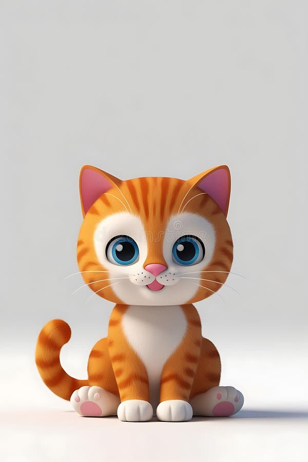 Adorabil 3d făcut portocaliu pisică tabby stând pe fundal alb caricatură dulce royalty free illustration