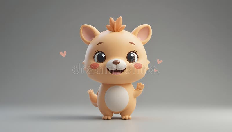 Adorabil 3D Made Orange Cartoon Fox Character with Hearts on Gray Background royalty free illustration