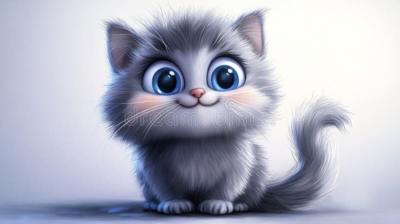 Adorabil Gray Fluffy Kitten cu ochi albaștri royalty free illustration