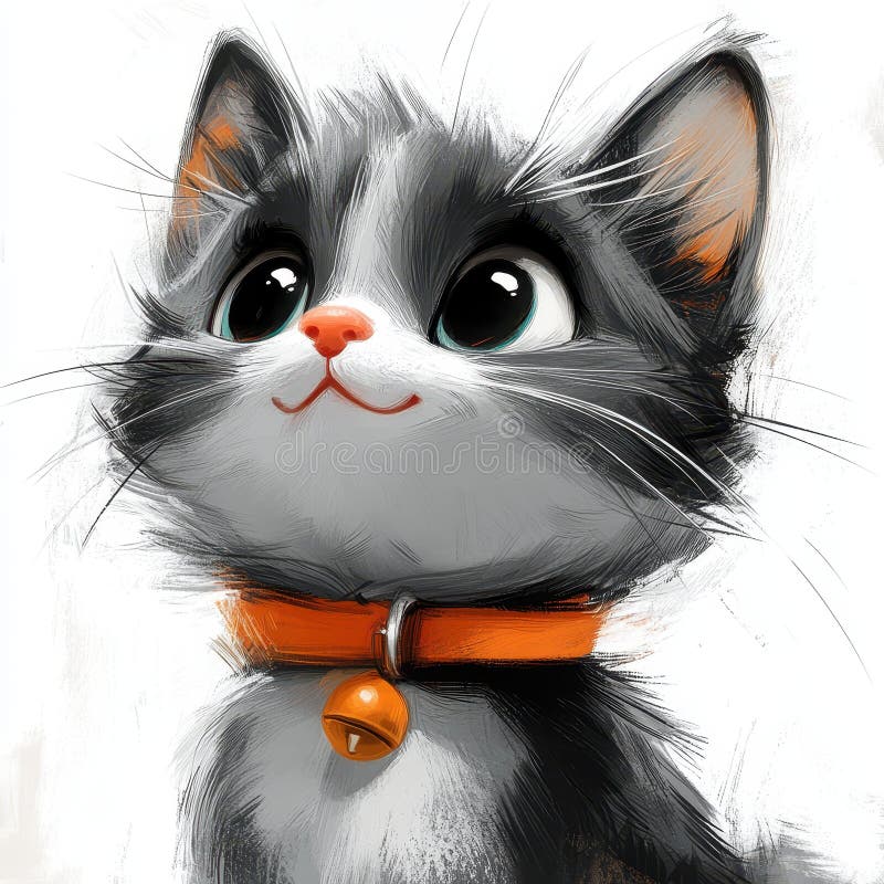 Adorabil Gray Kitten cu Orange Guler și Bell Look Up royalty free illustration