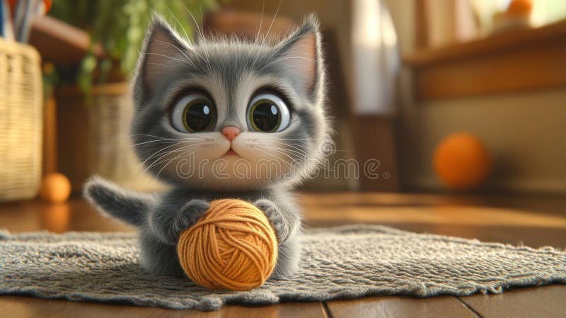 Adorabil Gray Kitten Jucându-se cu fire din lemn royalty free illustration