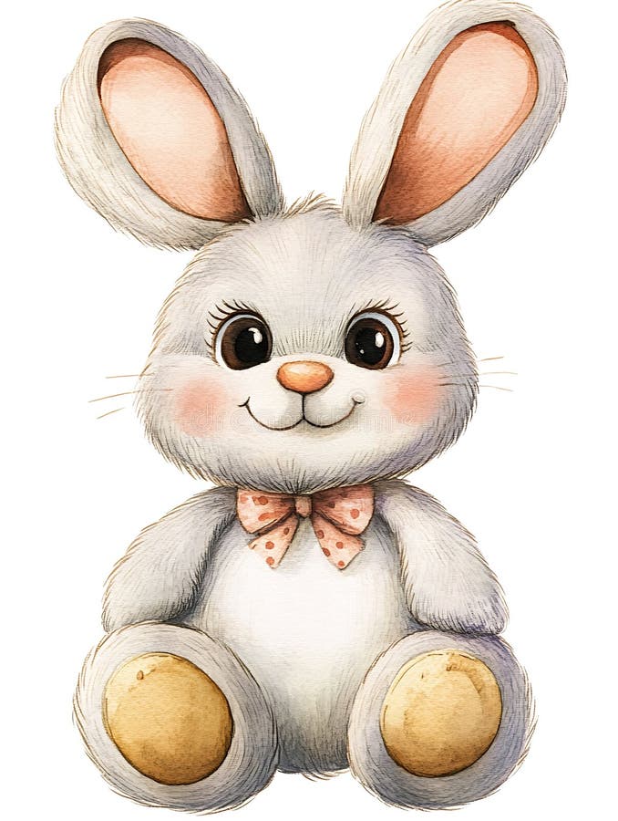 Adorabil gri desen animat iepuras cu mari expresive ochi negri obraji roz stock illustration