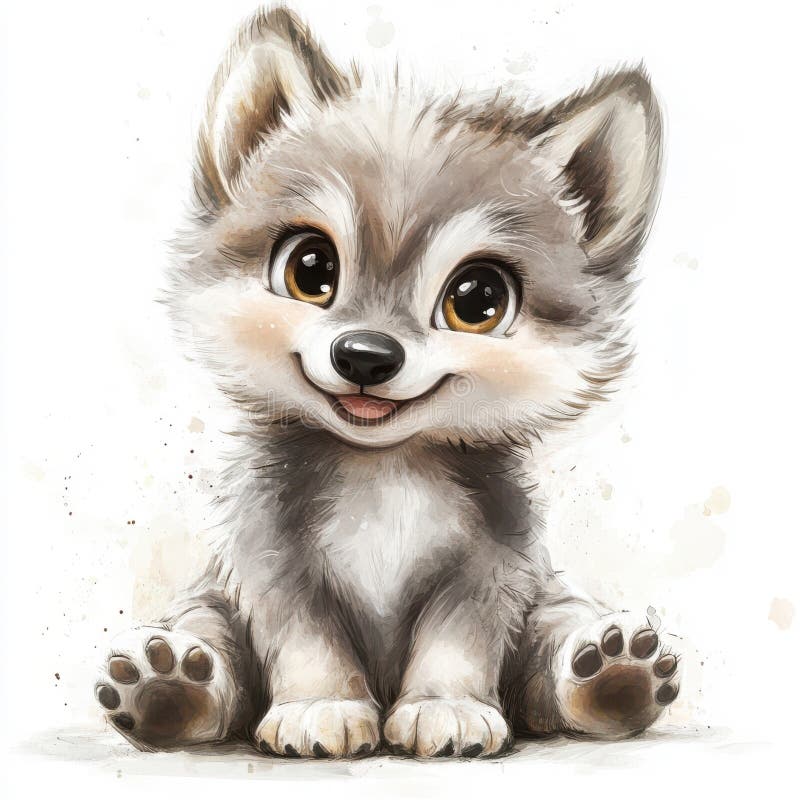 Adorabil gri lup pup acuarelă ilustrație vector illustration