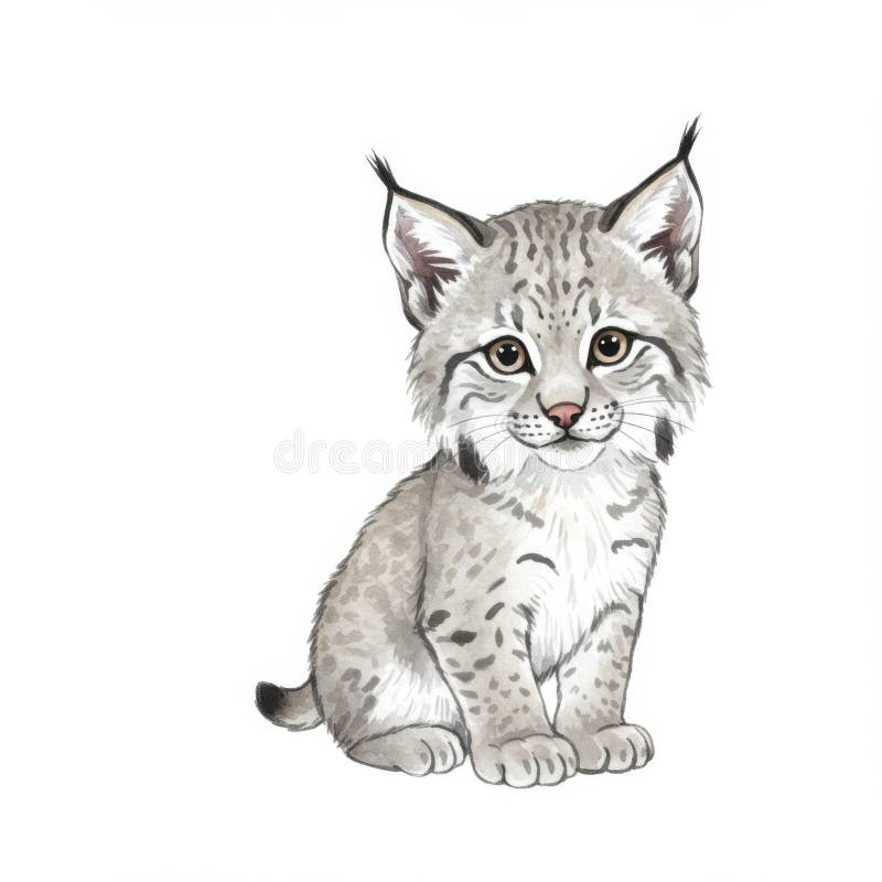 Adorabil Gri Lynx Kitten Stând pe fundal alb vector illustration