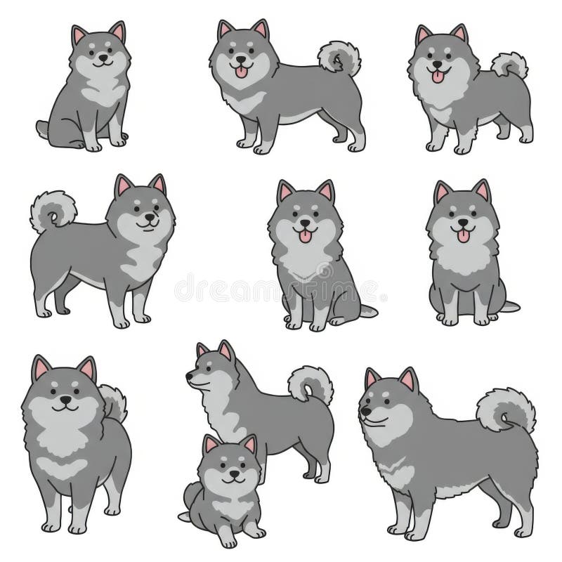 Adorabil gri Pixel Art Câini și cățeluși royalty free illustration
