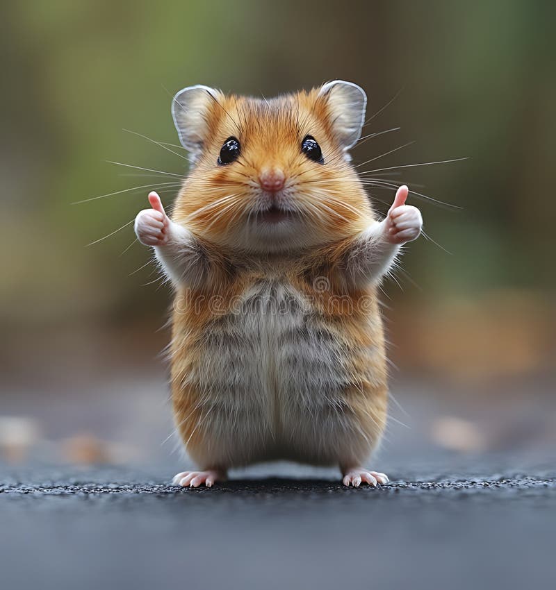 Adorabil Hamster Arată degetele în sus în picioare pe pavaj. vector illustration