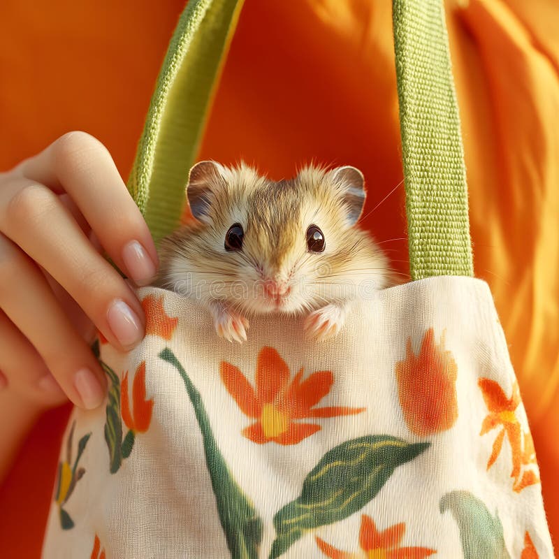 Adorabil Hamster Peeking de la Floral Tote Bag Pretty Rodent Pet în Handbag AI generat. vector illustration