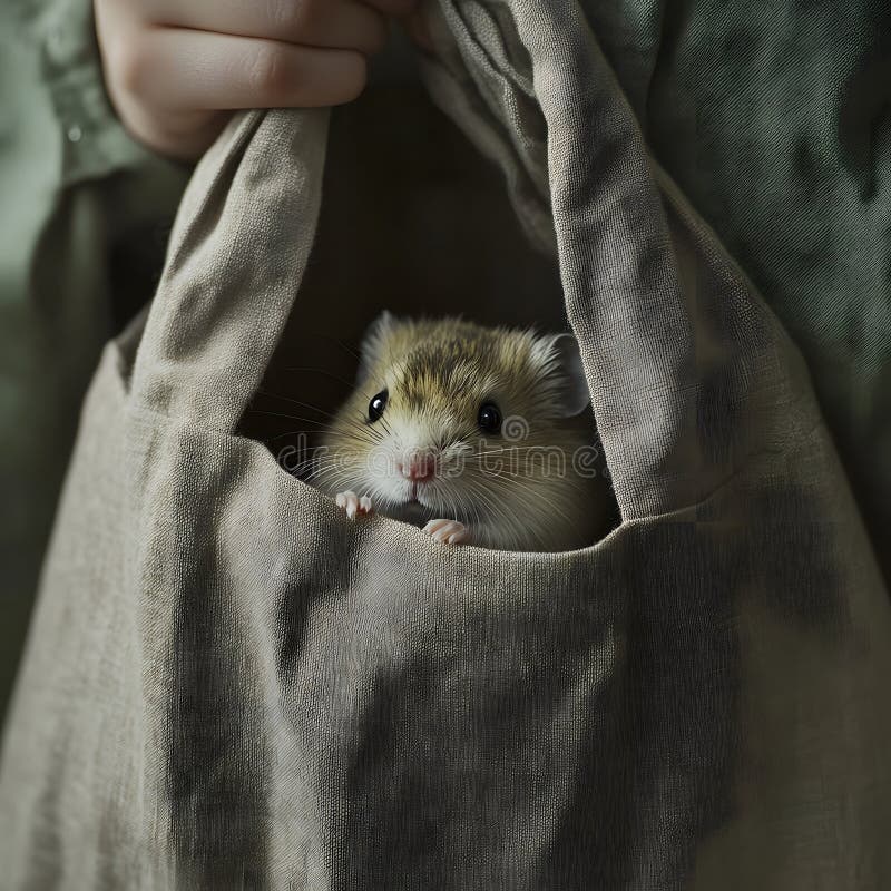 Adorabil Hamster Peeking dintr-un Linen Bag Pocket Pet Small Rodent AI generat. vector illustration