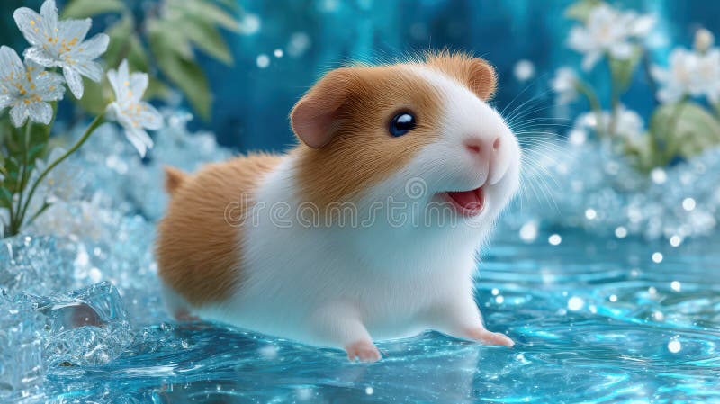 Adorabil hamster takes o revigorant dip în shallow water closeup uita-te la jucăuș vara distracție royalty free illustration