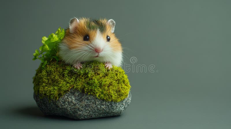 Adorabil Hamster în drăguț costum pe Mossy Rock Backdrop vector illustration