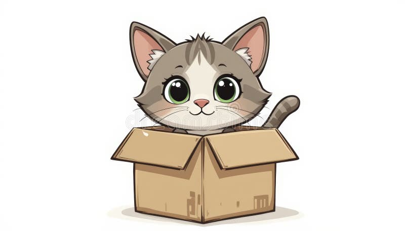 Adorabil pisoi gri și alb în cutie de carton maro stock illustration