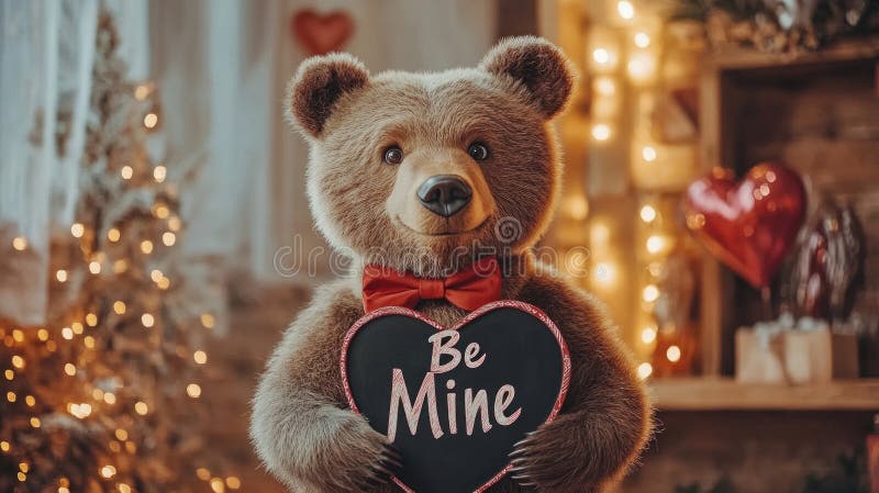 Adorabil ursuleț de pluș care deține inima pentru Ziua Îndrăgostiților stock illustration