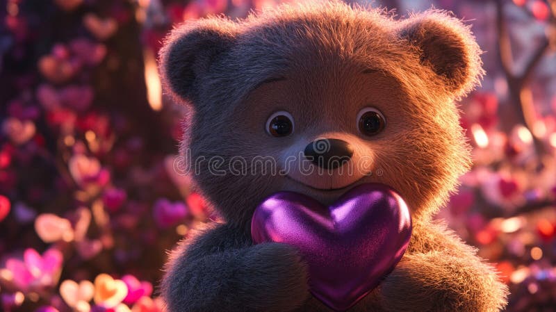 Adorabil Ursuleț De Pluș Holding Purple Heart stock illustration