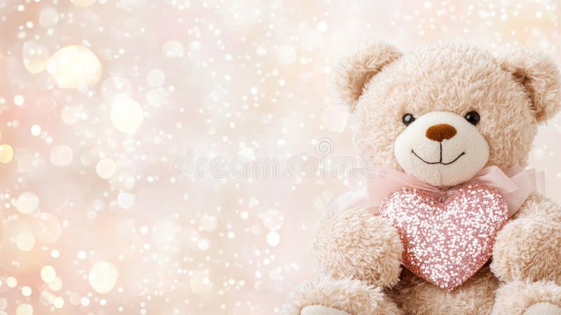 Adorabil Ursuleț De Pluș Holding Roz Inimă Valentine Day vector illustration