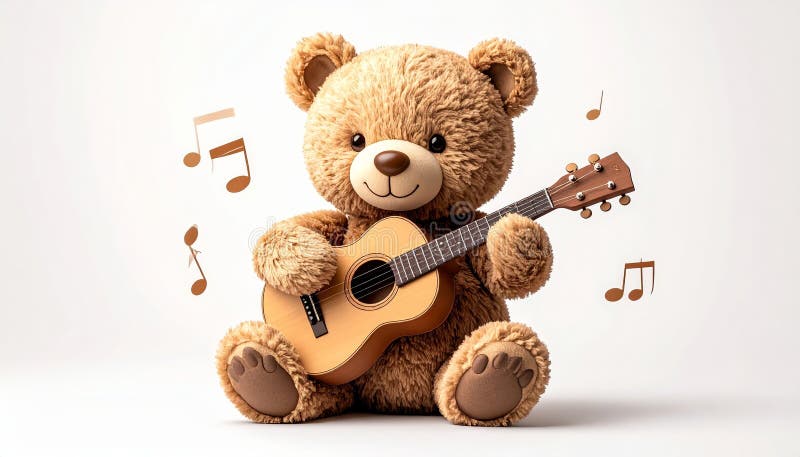 Adorabil ursuleț de pluș serenading cu o chitară spectacol muzical încălzitor royalty free illustration