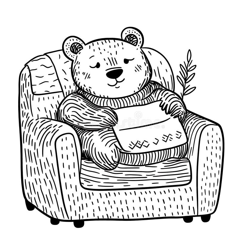 Un ursuleț adorabil stă pe o canapea vector illustration