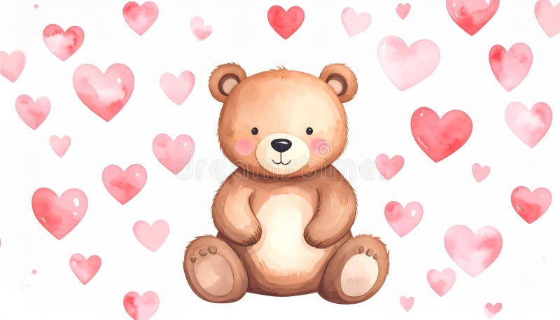 Adorabil ursuleț de pluș îmbrățișat de inimi un simbol al iubirii și afecțiunii vector illustration