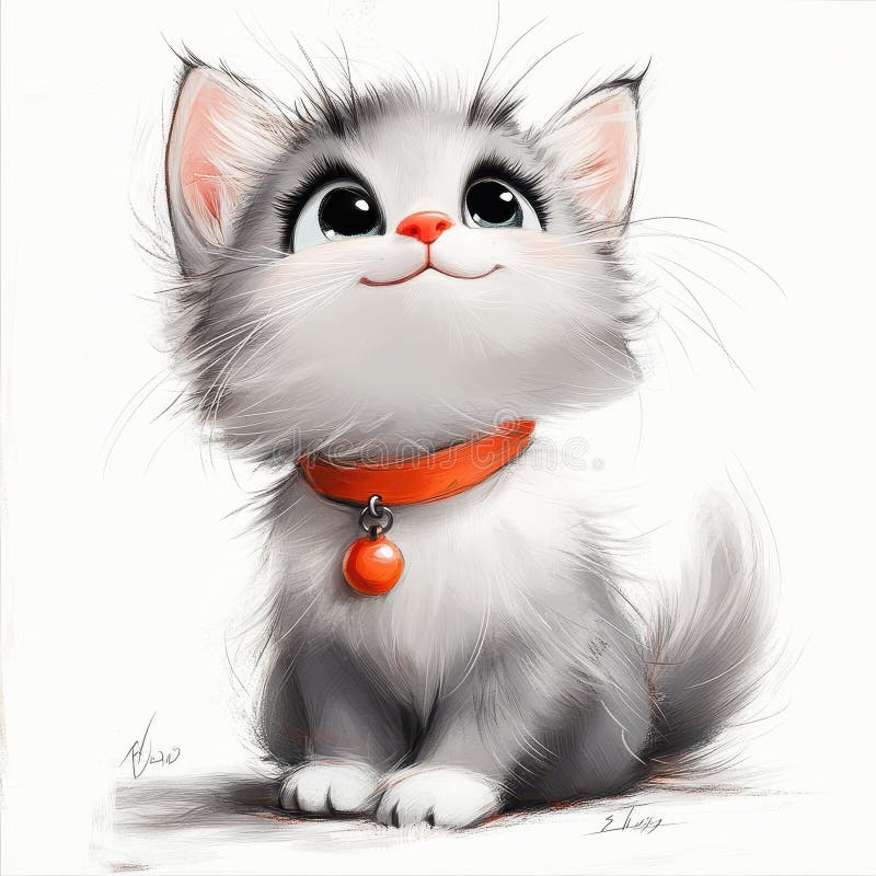 Adorabila Pisicuță Gri Care Se Uită În Sus Purtând Guler Portocaliu vector illustration