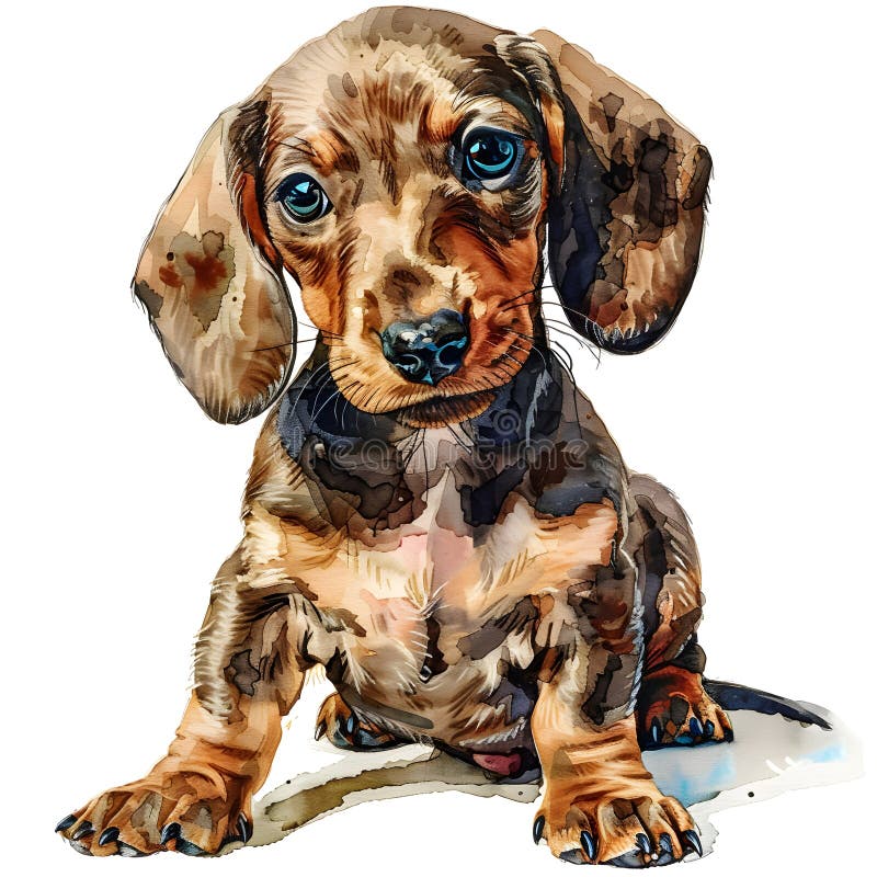 Adorabile Dachshund Puppy : Catturare il fascino di un cucciolo di Dachshund con grandi occhi e una dolce espressione. illustrazione di stock