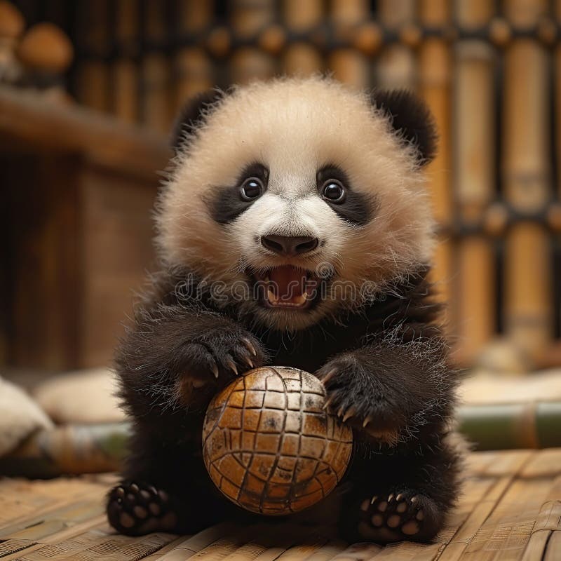 Adorabile panda cub che gioca con una palla illustrazione di stock