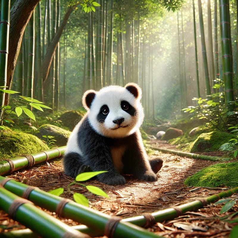 Adorabile Panda Cub in una foresta di Bamboo illustrazione vettoriale