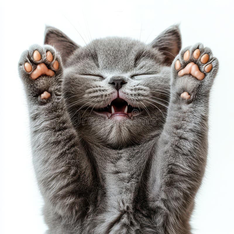 Adorabile pisicuțe gri, lăbuțe jucăușe până la animale de companie fericite stock illustration
