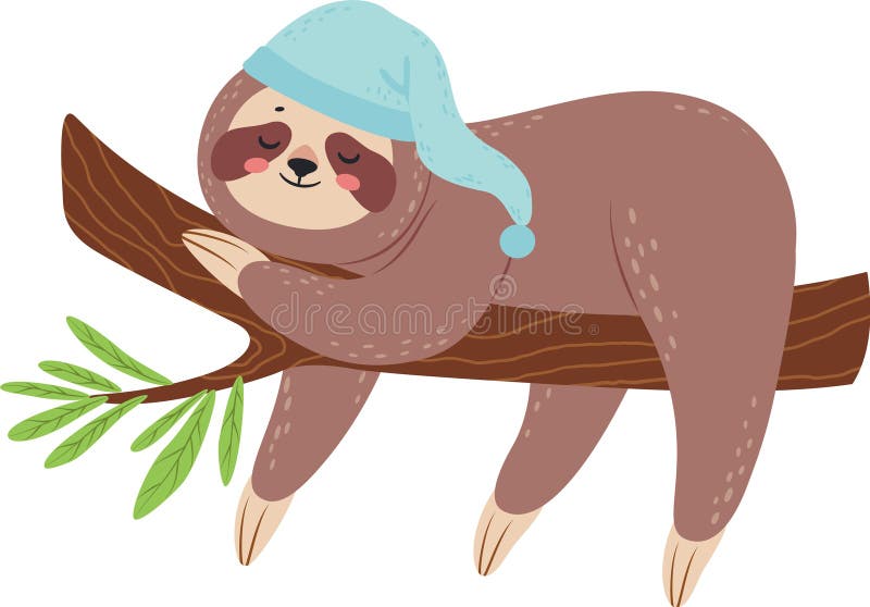 Adorabile vignetta con una cuffia da notte che dorme tranquillamente su un ramo di albero evocando tranquillità e inquietudine illustrazione di stock