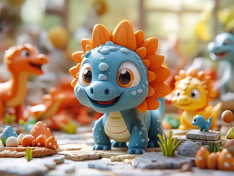Adorabili dinozauri desenați într-o lume jucăușă stock illustration