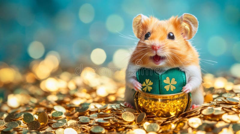 Adorabilul Hamster Sărbătorește Ziua Sf. Patricks Cu Aur vector illustration