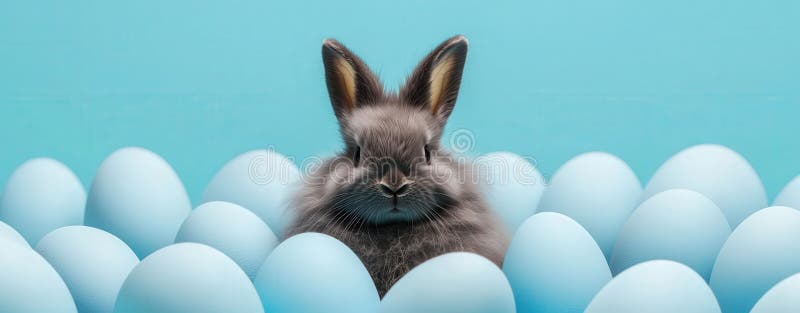 Adorabilul Iepuraș Gri înconjurat de Ouă de Paști Albaștri Lumină royalty free illustration