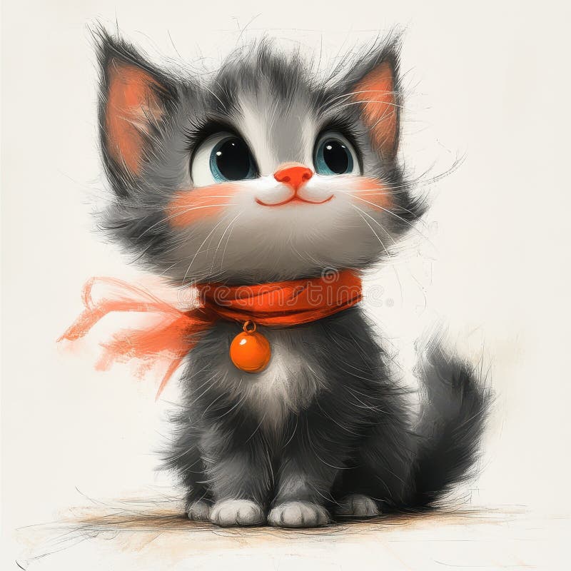 Adorabilă Pisică Gri Cu Eșarfă Portocalie În Căutarea În Sus vector illustration