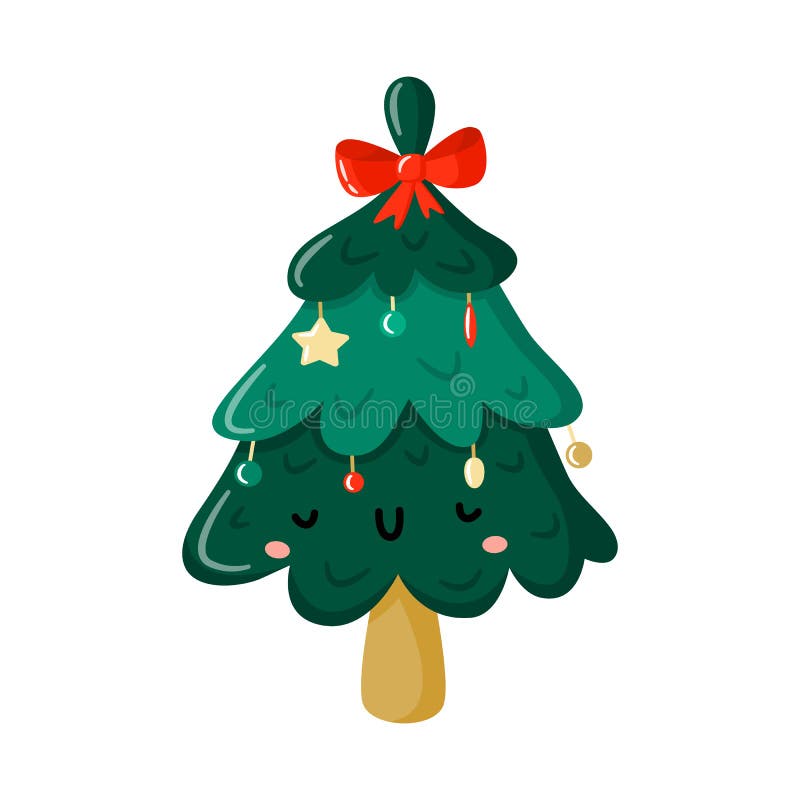 Adorable árbol De Navidad Dibujado a Mano Con Dibujos Animados Con  Decoraciones Stock de ilustración - Ilustración de elemento, bolas:  235255545