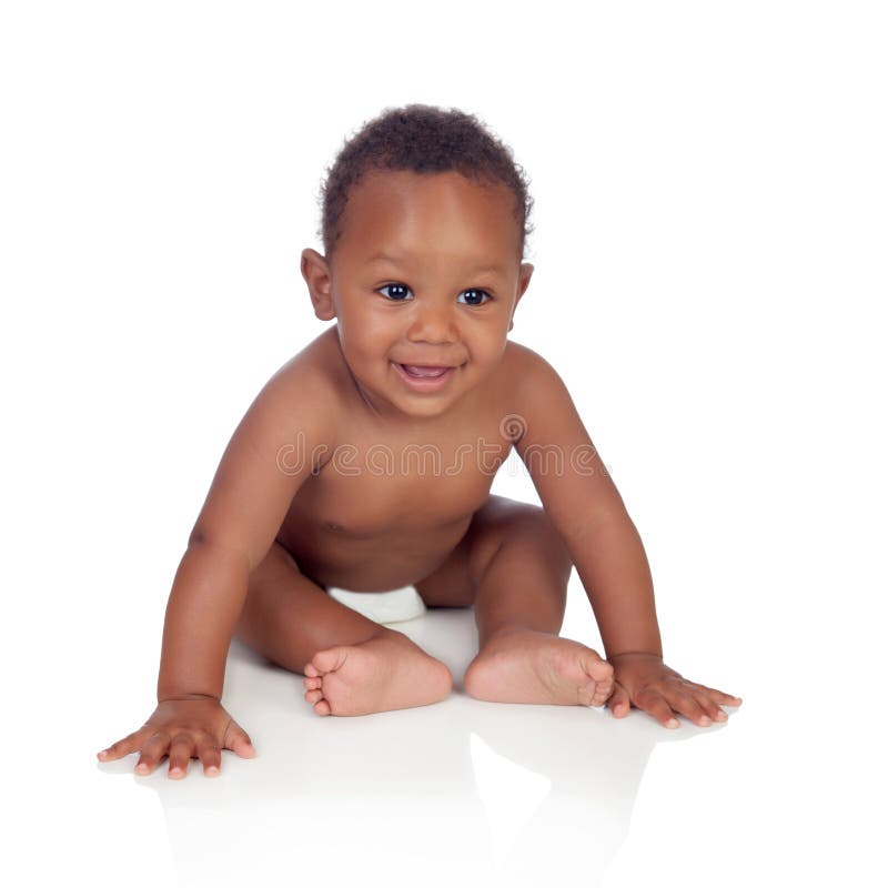 Adorable african baby in diaper sitting on the floor stock image Adorable african baby in diaper sitting on the floor stock image