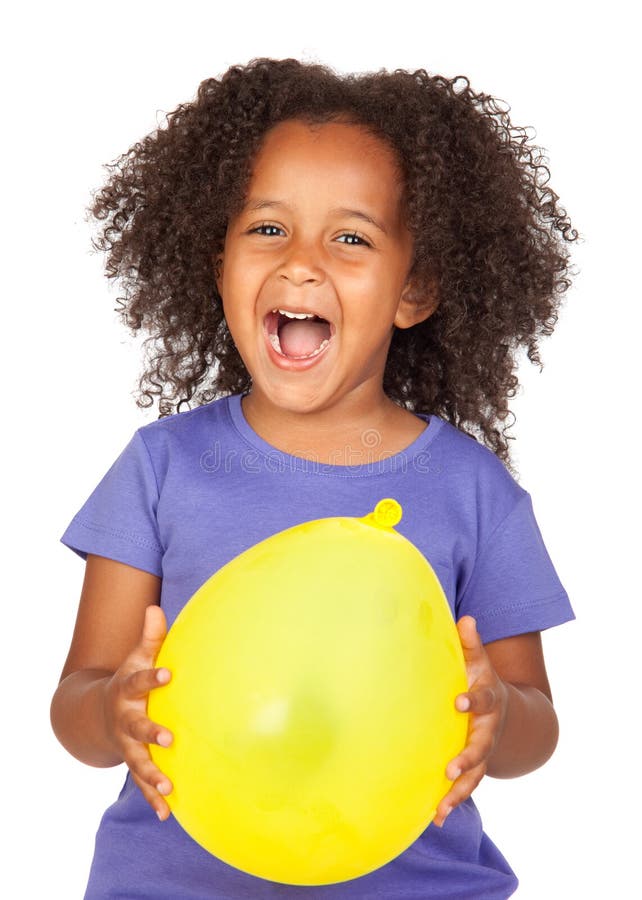 Adorable african little girl with yellow balloon