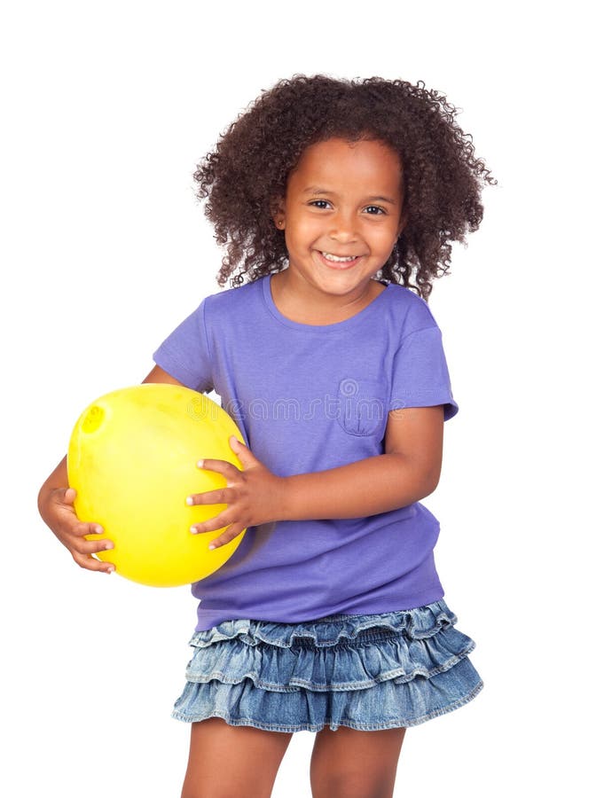 Adorable african little girl with yellow balloon