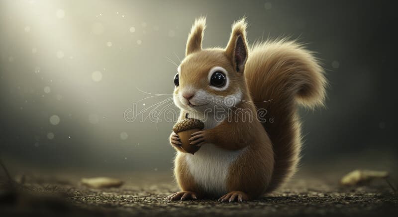 Adorable AI Generative Squirrel Holding Acorn, Autumn Scene royalty free illustration